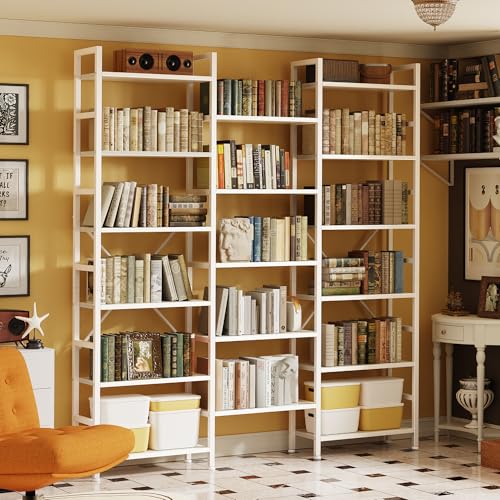 Image of SUPERJARE Triple Bookshelf, Bookcase with 17 Open Display Shelves, Wide Book Shelf Book Case for Home & Office, 6 Tier, White