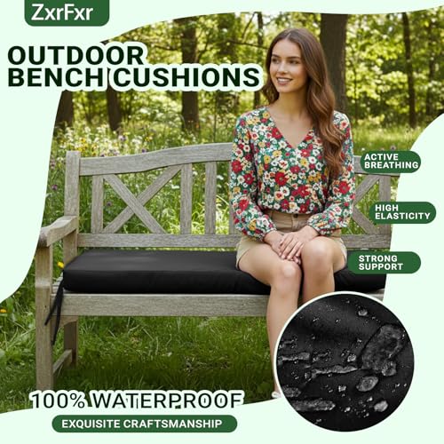 Coussin de banc de jardin imperméable mousse 8 cm matelas assise extérieur noir - 3
