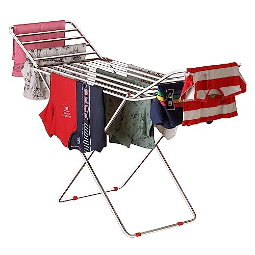 Image of Steel Foldable Clothes Drying Stand - Heavy-Duty Collapsible Laundry Drying Rack, 56 x118 cm, Durable Mild Steel Construction, Space-Saving Indoor & Outdoor Cloth Dryer (Sliver)