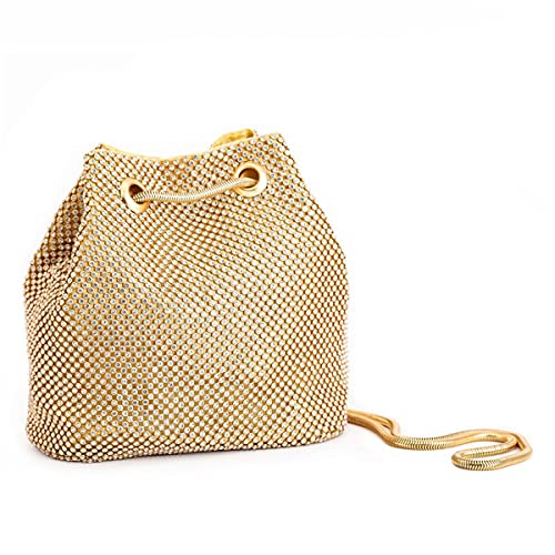 Bolso de Noche de Lujo Bolso Fiesta Mujer Platead Bolso de Hombro Mujer Glitter Diamond Embrague Mano Cadena de Encogimiento para Boda/Fiesta/Baile-Dorado