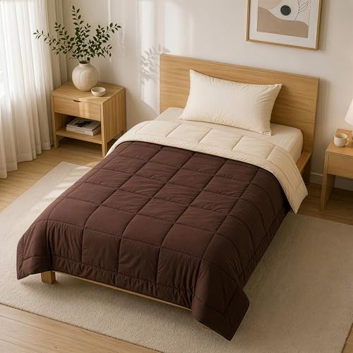 Image of MY ARMOR 220 GSM Reversible Comforter for Single Bed | Microfiber Quilt /Duvet /Blanket for AC & Winter | Soft, Lightweight & Breathable Comforter (60 x 90 Inch, Brown & Cream)
