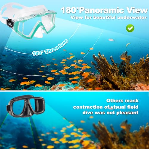 Image of Adult Pano 3 Scuba Diving Mask, Tempered Glass Snorkel Mask Anti-Fog Swim Mask No Leakage Swim Goggles with Nose Cover Snorkeling Gear for Snorkeling, Freediving, Swimming