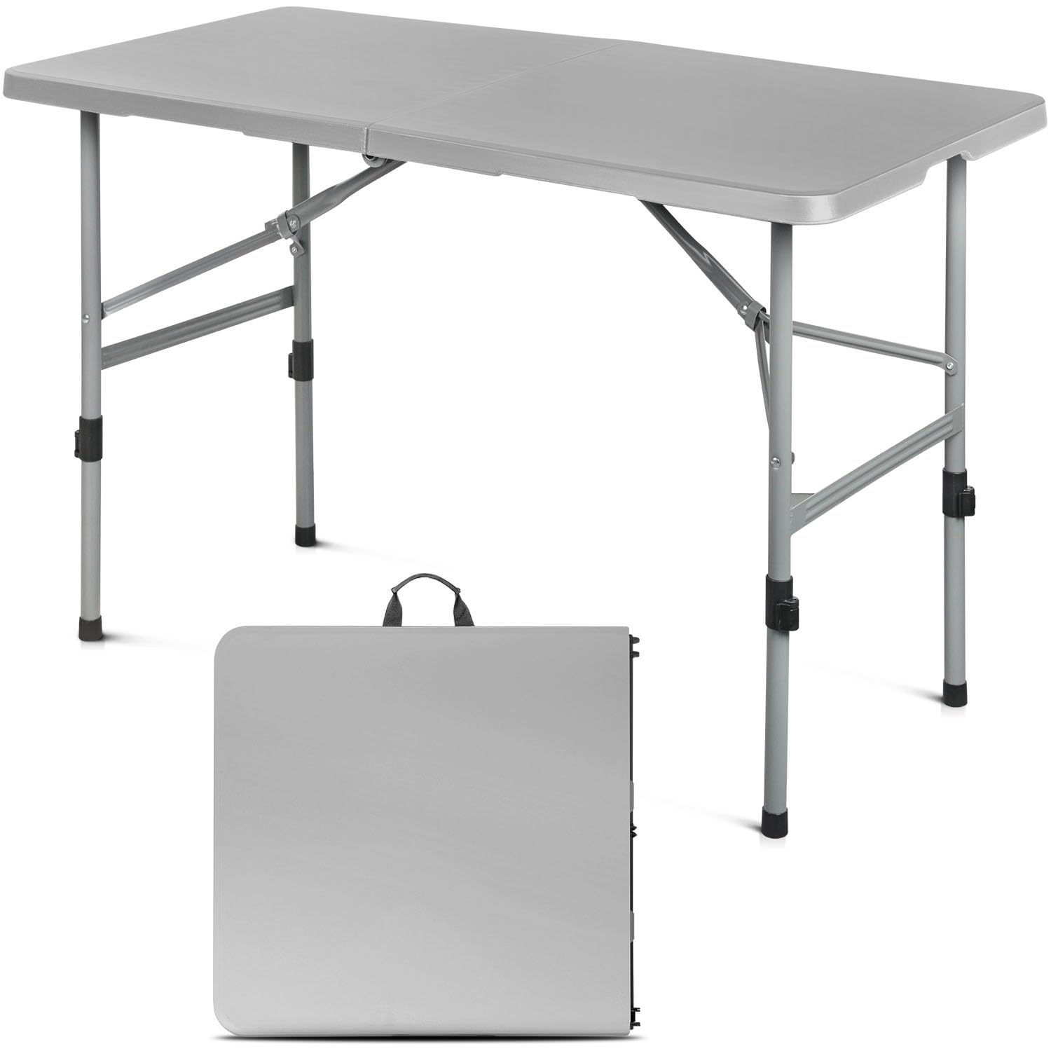 OS MOTOR 48 Inch Folding Table with Carry Handle, Portable Heavy Duty Plastic Utility Table with Steel Legs for Party, Wedding, Camping, Indoor,