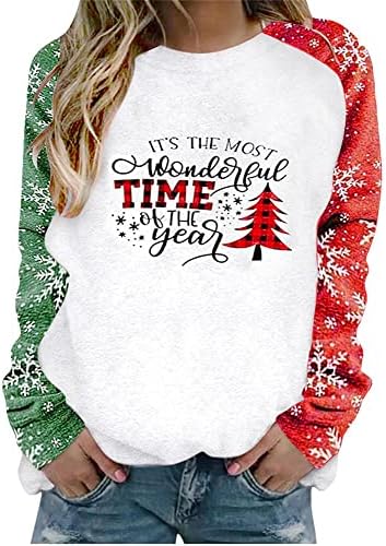 Christmas Shirts for Women Raglan Long Sleeve Round Neck Sweatshirts Snowflake Garphic Sweaters Pullover SD#Multicolor S