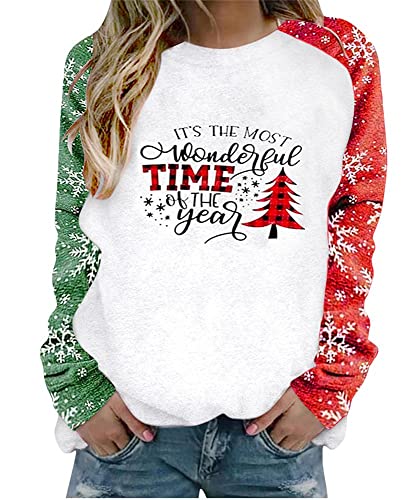 Christmas Shirts For Women Raglan Long Sleeve Round Neck Sweatshirts Snowflake Garphic Sweaters Pullover Sd#Multicolor S #TOP3