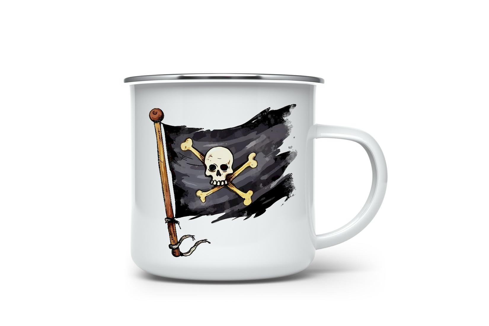 MAXIKIWI - Durable Enamel Coffee or Tea Camping Mug for Indoor Outdoor Use - Pirate Collection - 350ml
