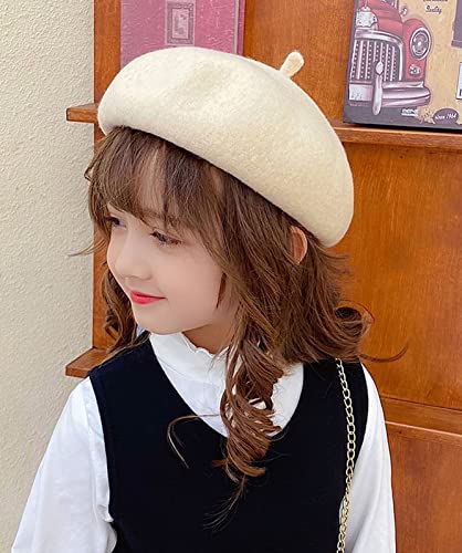 Kids Girls French Beret Hat Artist Hat Solid Warm Beanie Cap Winter Autumn (Off White, 1) #TOP2