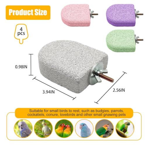 Image of 4Pack Bird Perch Stands Parrot Beak Grinding Stone Platform,Color-S | Parakeet Foot Claws Trimmer,Calcium Perch Climbing Chewing Toys for Small Medium Birds Cockatiel Conure Lovebird Budgie