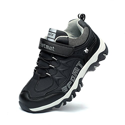 Feetmat Boys Shoes Outdoor Waterproof Hiking Shoes Kids Sneakers Black 2.5 Littke Kid