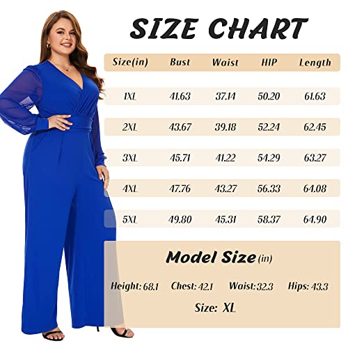 Tanmolo Women's Jumpsuits, Rompers & Overalls Elegant Plus Size Long Sleeves Jumpsuits For Women Dressy Wedding,Blue 4Xl #TOP6