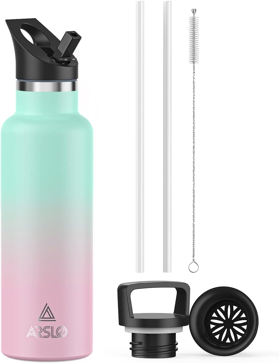 Stainless Steel Double Wall Water Bottles, Vacuum Insulated Bottle With Straw Lid, Insulated Water Bottle Keeps Water Cold for 24 Hours, Hot for 12 Hours, Hiking, Sports