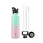 Stainless Steel Water Bottle with Straw - Insulated Water Bottle for Sports, Gym, School, Commute, Adults/Kids - Keep Cold for up to 24 Hours - Sweat/Leak-proof - 2 Lids - BPA Free