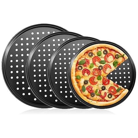 mobzio Round Pizza Pans with Holes, 4Pcs Pizza Pan for Oven, Perforated Pizza Tray for Oven, Non-Stick Pizza Baking Pans, Pizza Baking Sheet for Home Kitchen, Pizza Pan Set 9/10/11/12 Inch Cover