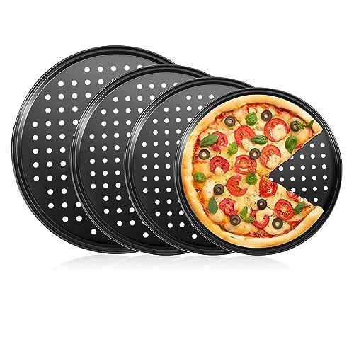 Round Pizza Pans with Holes, 4Pcs Pizza Pan for Oven, Perforated Pizza Tray for Oven, Non-Stick Pizza Baking Pans, Pizza Baking Sheet for Home Kitchen, Pizza Pan Set 9/10/11/12 Inch