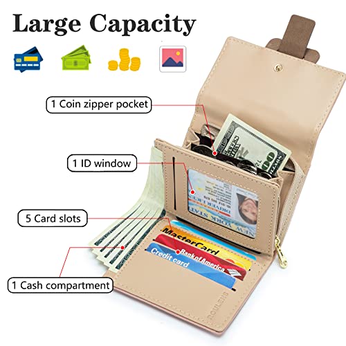 MUIIKOLA Geldbörse Damen RFID Blocking Portemonnaie Damen Veganes Leder Klein Damen Geldbeutel mit 5 Kartenfächern und 1 ID Fenster – Bild 4