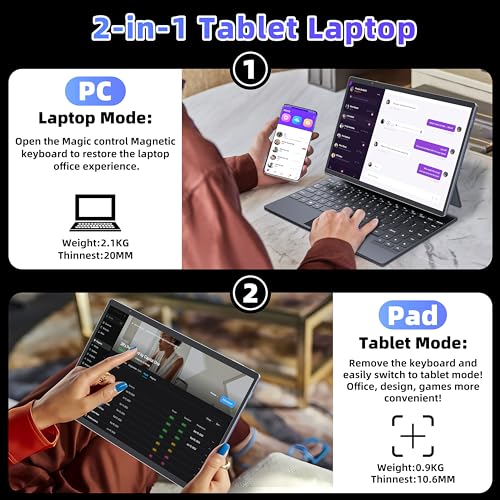 Image of 【Win 11 Pro /Office 2019】2-in-1 Convertible Laptop, 14 inch 2.2K Touchscreen, Detachable Magnetic Keyboard, 12th Gen Alder Lake-N95, 16GB DDR5 RAM, 512GB /1TB SSD, HD Camera, Cooling Fan, Type-C (512G SSD)
