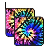 2 Pieces Rainbow Tie-dye House Pot Holders for Kitchen Heat Resistant, 2pc Decorative Colorful Pot H