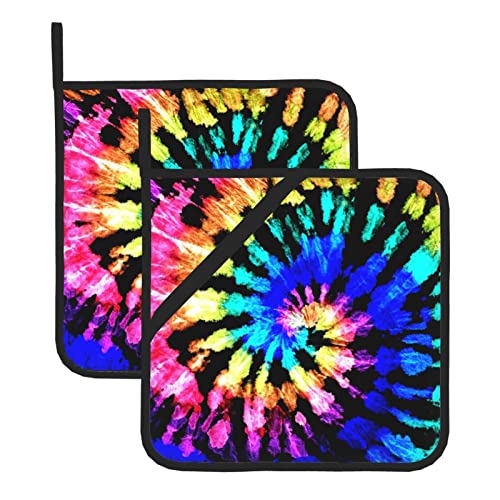 2 Pieces Rainbow Tie-Dye House Pot Holders For Kitchen Heat Resistant, 2Pc Decorative Colorful Pot Holder Set, Fashionable Pot Holders For Kitchen And Baking #TOP6