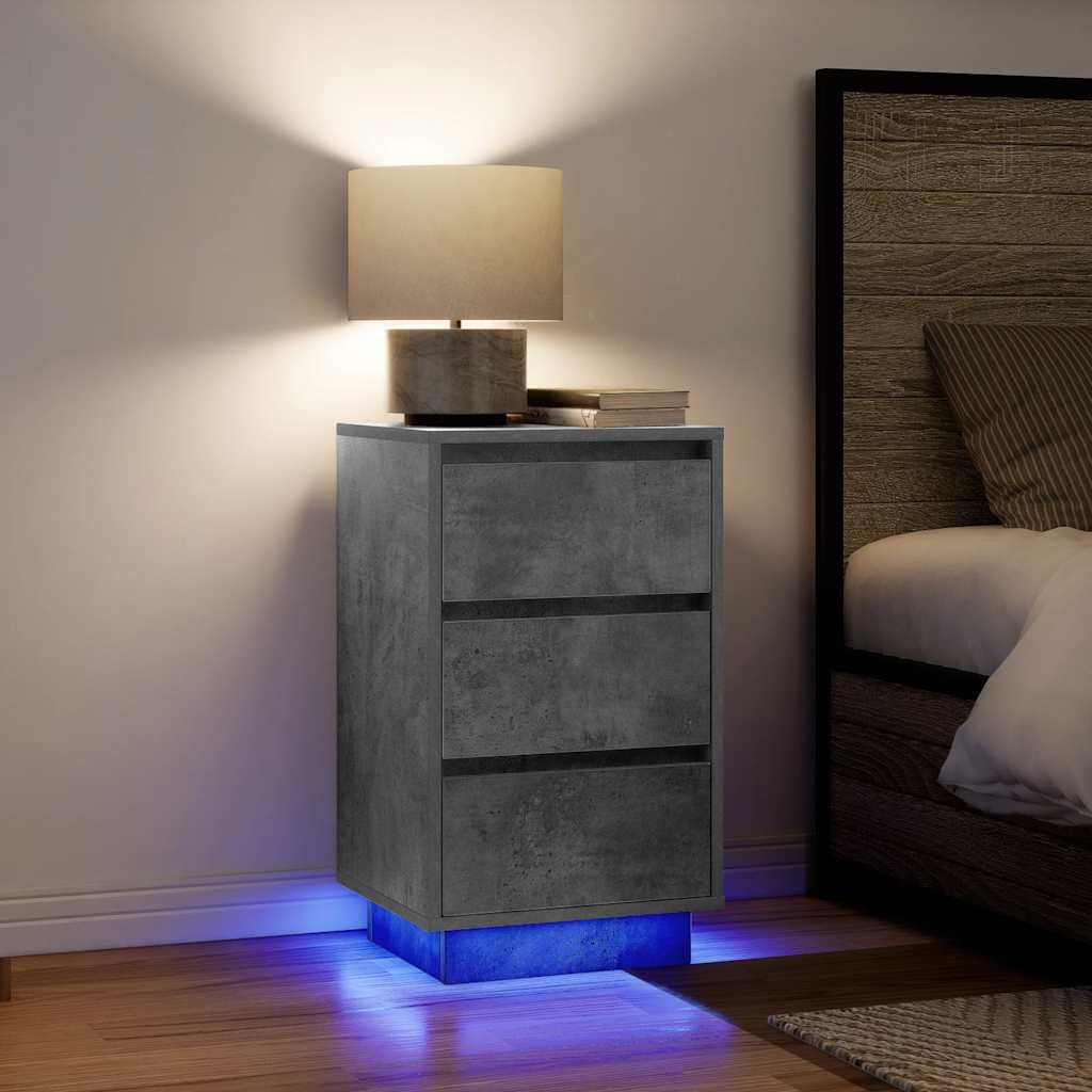 SXZenSpace 861304 Bedside Cabinet with LED Lights Concrete Grey 38x34x65 cm Bedroom Cabinet,Storage Nightstand Side Table