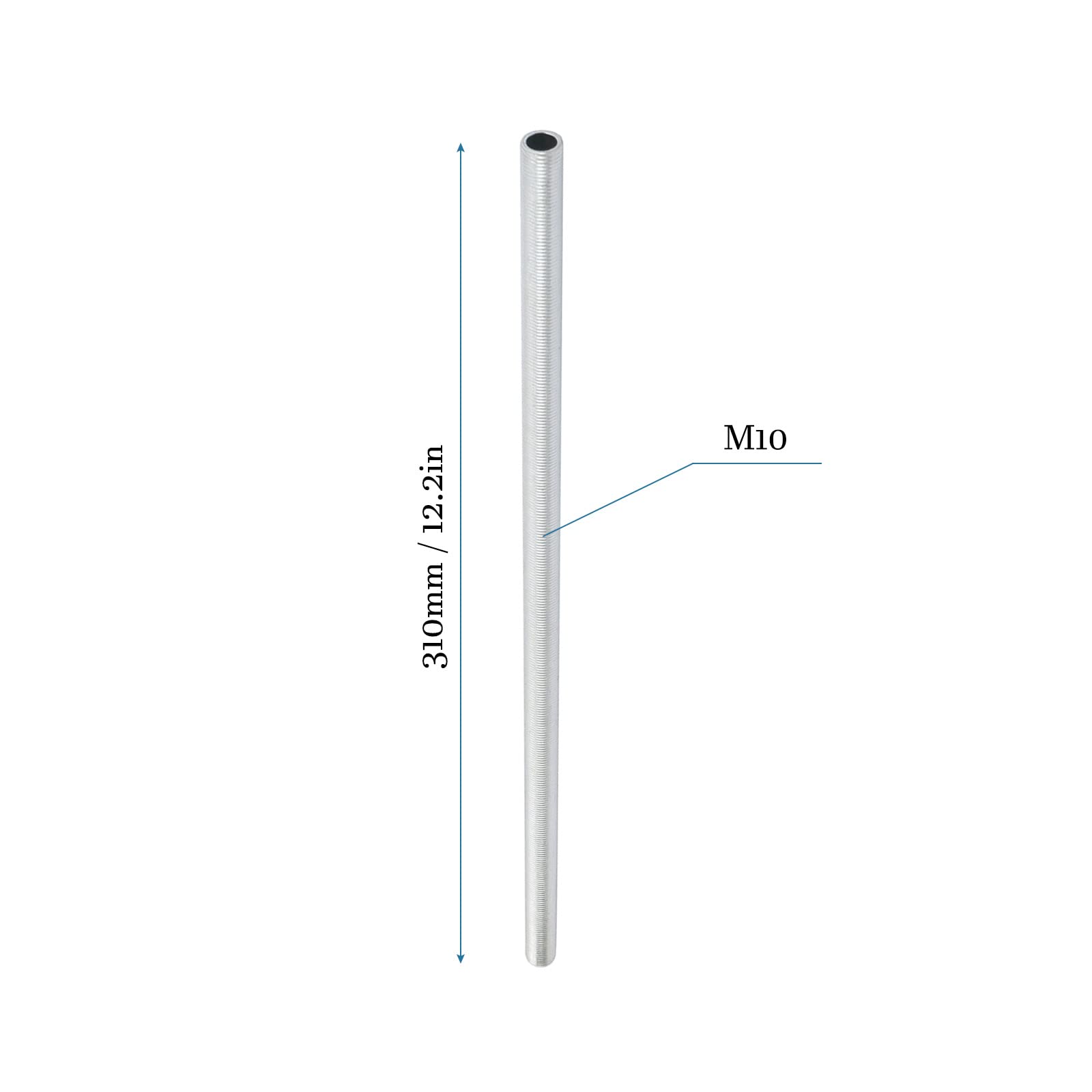 Tubo Filettato M10 Per Sospensione Lampade E Ventilatori - 12.2 Cm, Centro Cavo, Lega Di Zinco