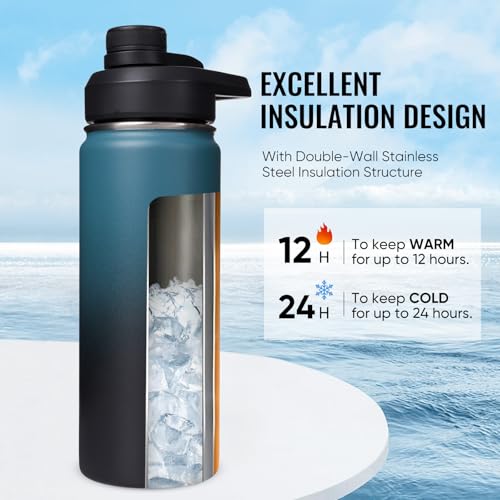 Image of Fijinhom Insulated Water Bottle with Handle, 304 Stainless Steel Water Bottles with Wide Mouth, Double Wall Vacuum Sports Water Bottle, BPA Free, Keep Cold and Hot, 18 Ounces, Blue&Black