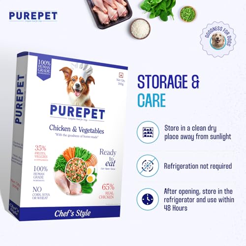 Image of Purepet Fresh Dog Food 300g | Chicken & Vegetables for Adults & Puppies | High Protein, 65% Real Chicken, 35% Fruits & Veggies | No Preservatives | Ready to Serve | All Breeds | Single Meal Pack