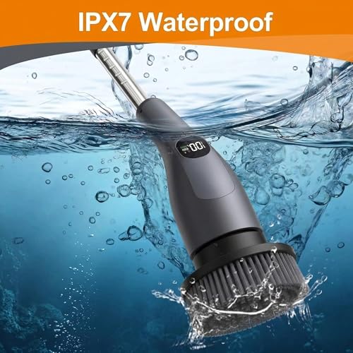 Image of LIVINGPRO Electric Spin Scrubber with LCD Display, Cordless Cleaning Scrubber for Home, Upgraded 70W Dual Speed Motor, IPX7 Waterproof Power Scrubber, 7 Brush Heads, Extendable Long Handle