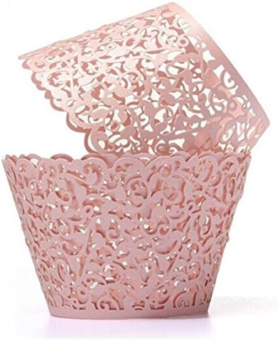 Tinksky Envolturas para cupcakes cortadas con láser, decoración de boda y ducha, paquete de 50 (rosa)