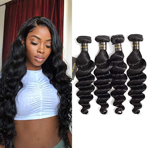 9A Peruvian Loose Deep Wave Bundles, Peruvian Virgin Hair Long Loose Deep Hair 4 Bundles, Loose Wave Hair 4 Bundles (16/18/20/22, 4 Bundles)