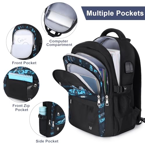 Image of ACESAK Race Car Backpack for Boys - Boy Backpack Schoolbag with Lunch Bag
