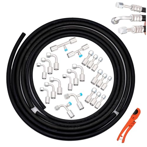 SANTANTOOOL 26PCS 9.5ft Air Conditioning Hose and Fitting Kit Includes 9.5ft 6810 AC Hoses and 6810 AC Fittings and pipe cutter