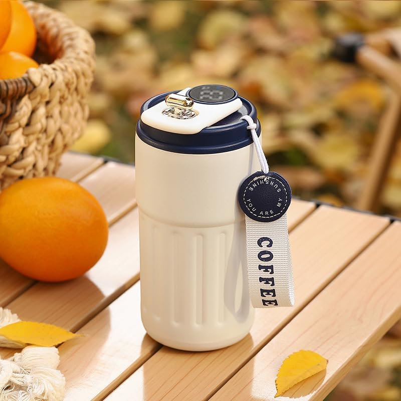 Image of Arviz Insulated Coffee Cup with Leak Proof Lid, Double Walled Vacuum Tumbler with Smart Temperature Display, Vacuum Insulation Stainless Steel Reusable for Hot Cold Coffee (Blue)