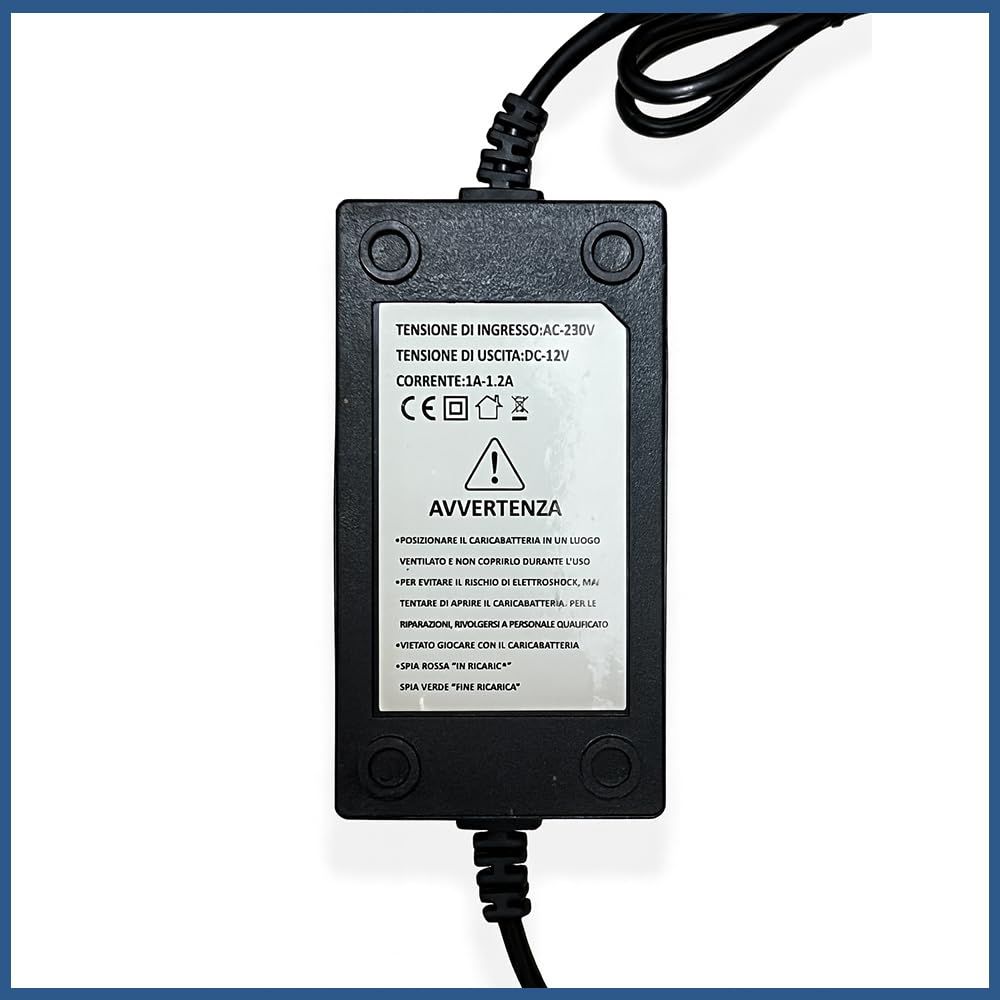 Caricabatteria per Pompa a Batteria al Piombo, Output 12V - 1A-1.2A, Input 230V AC, Indicatore LED, Ricambio Compatibile con Lif Pompa Irroratrice | FERROELETTRA