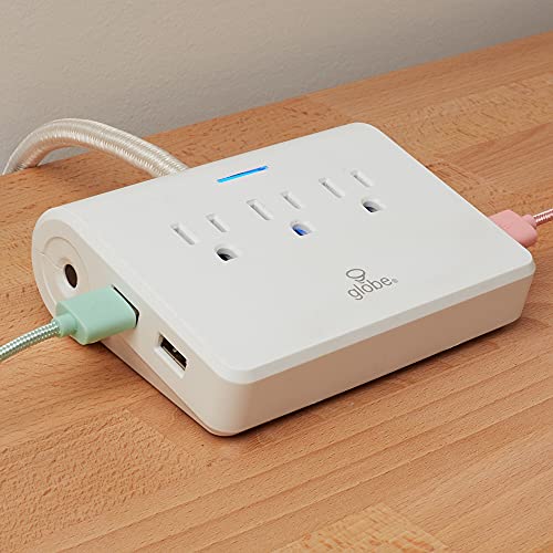 Designer Series 3-Outlet Usb Surge Protector Desktop Power Strip, 4X Usb Ports, 3 Grounded Outlets, 6Ft Fabric Power Cord, Reset Button, White Finish,78428 #TOP4