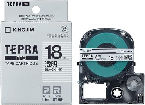 King Jim ST18K Tepra PRO Tape Cartridge, 0.7 inches 18 mm, Transparent Label/Black Character, Length 22.8 ft 8 m