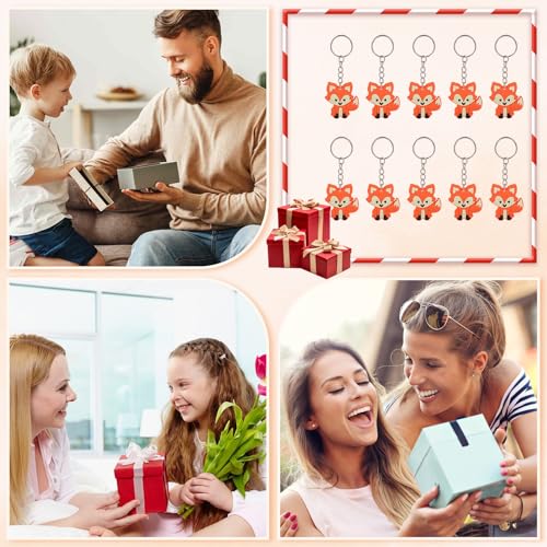 FAMCUCHE 10 Stück Fuchs Schlüsselanhänger, Fuchs Mitbringsel Silikon Anhänger, Schlüsselanhänger Mitgebsel Kinder, Tierschlüsselanhänger Kinder Kindergeburtstag, Fuchs Geschenk Klein Gadgets Deko
