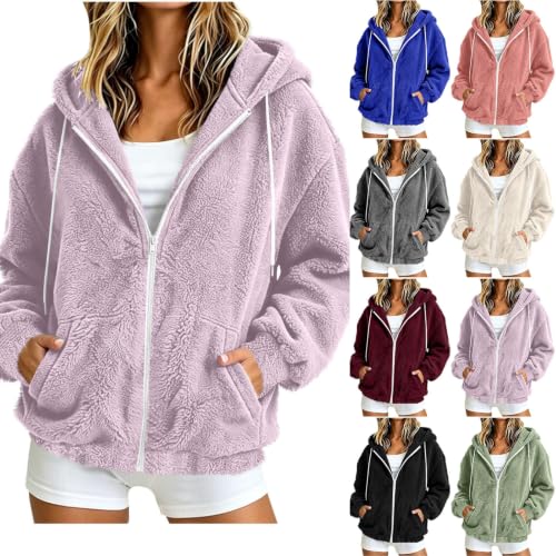 Womens Sherpa Hoodie Jacket Zip Up Fuzzy Fleece Casual Warm Sweatshirt Coat - image 1