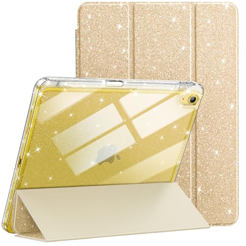 JETech Glitter Case for iPad (A16) 11th/10th Generation (2025/2022) with Pencil Holder, Cute Sparkly Slim Cover for Kids and Girls, Shiny Clear Back Shell (Gold)