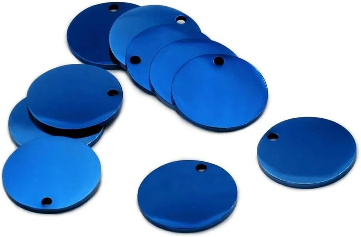 Lot de 20 médailles d'identification rondes en acier inoxydable pour chien et chat, en métal, gravées sur mesure, anti-perte, pendentifs, accessoires pour colliers d'animaux de compagnie, bleu, 35 mm