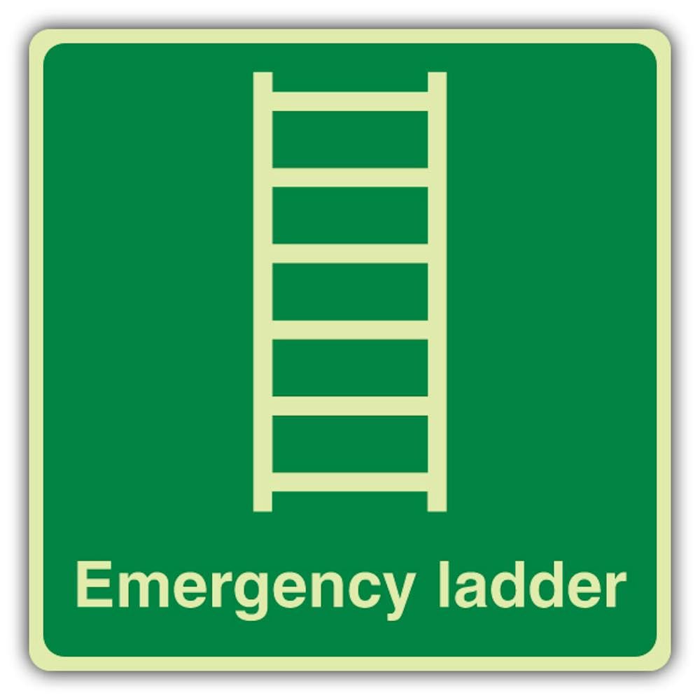 V Safety Photoluminescent Emergency Ladder Safety Sign - 300 x 300 mm - 1.2mm Rigid Plastic - Triple Glow