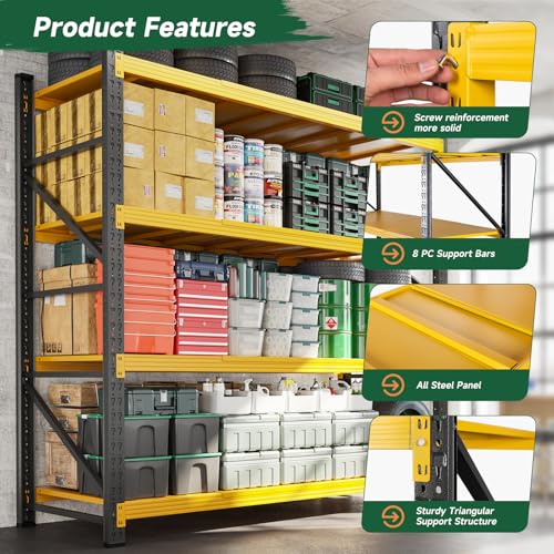 Image of Letaya 6000LBS Heavy Duty Storage Shelves,79 inch W Metal Garage Shelving Units,4 Tier Large Tall Industrial Shelving,Adjustable Utility Rack Shelf for Warehouse,Basement (Yellow, 79 inch W x 24 inch D x 79 inch H)