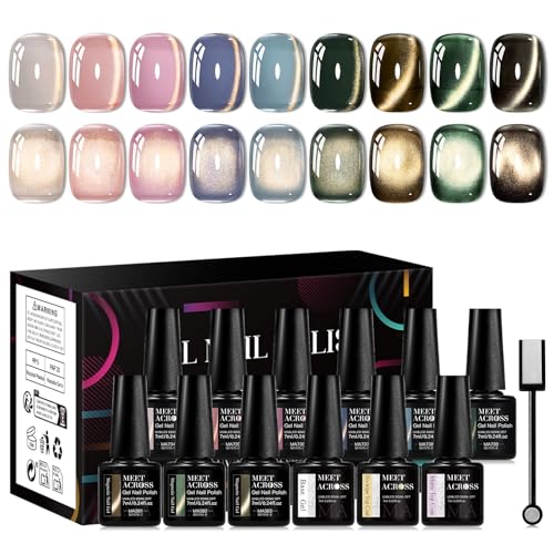 Set de 12 esmaltes gel cat eye nude con imán miniatura 1