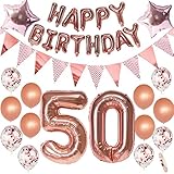 🎈Perfecto 50. Decoración de fiesta de cumpleaños: el juego de globos está disponible en los colores oro rosa. Bonito juego de decoración de 50 cumpleaños para una sorpresa exitosa. El regalo especial para mujer.