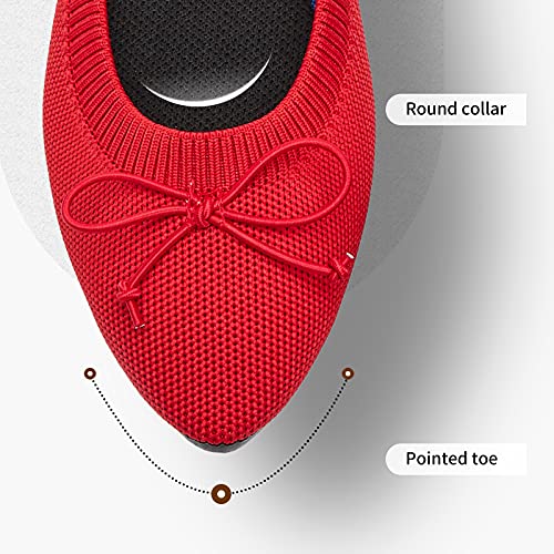 Shupua Women's Flats Black Flats Shoes Pointed Toe Ballet Flats Comfortable Bow Girls Flats Dressy(Red.us10) #TOP3