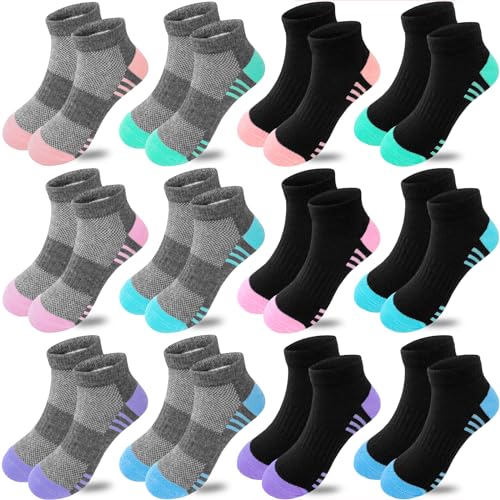 Bemeol Girls Socks 12 Pairs Ankle Sock Girl Athletic Cotton Sports Low Cut Socks for Kids