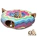 LUCKITTY Rainbow Wave Cat Dog Tunnel Bed with Washable Cushion-Big Tube Playground Toys Plush 3 FT Diameter Longer Crinkle Collapsible 3 Way, for Kitty Kitten Puppy Rabbit Ferret