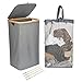 ELONG HOME Cesto portabiancheria con coperchio, 100 l con sacchetto rimovibile, cesti grigi per bucato, cesti pieghevoli con manici in bambù, per vestiti, asciugamani, coperte, giocattoli