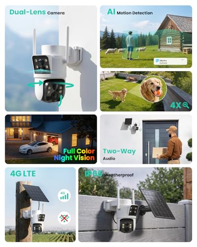 Image of LIWAN 4G LTE Cellular Security Camera Wireless Outdoor, No WiFi Dual Lens, 360 PTZ & Fixed Dual Lens, 2K Color Night Vision, PIR Human Detection, IP66 Weatherproof, 2-Way Audio, Built-in SIM Card