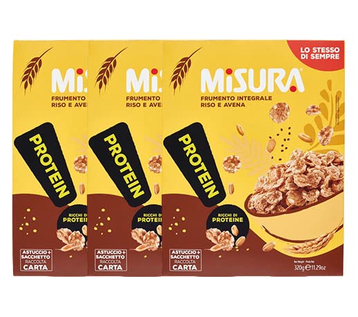 3 x Proteína Cereal Copos de Trigo Integral, Arroz y Avena 320 gr [3 paquetes]