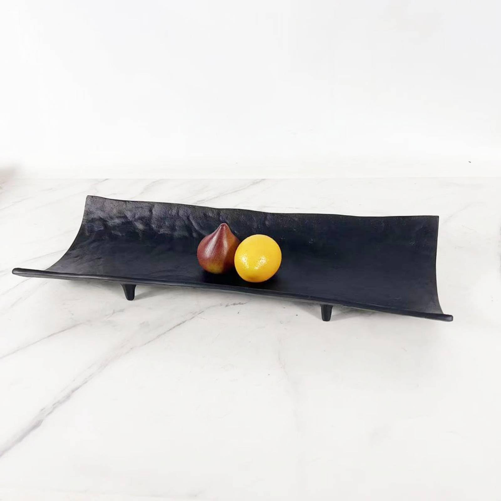 Bandeja Decorativa Bandeja Rectangular Bandeja de Servir Centro de Mesa Bandeja Metálica Aleación con Esculpido Que Aporta Toque Contemporáneo, Dorado
